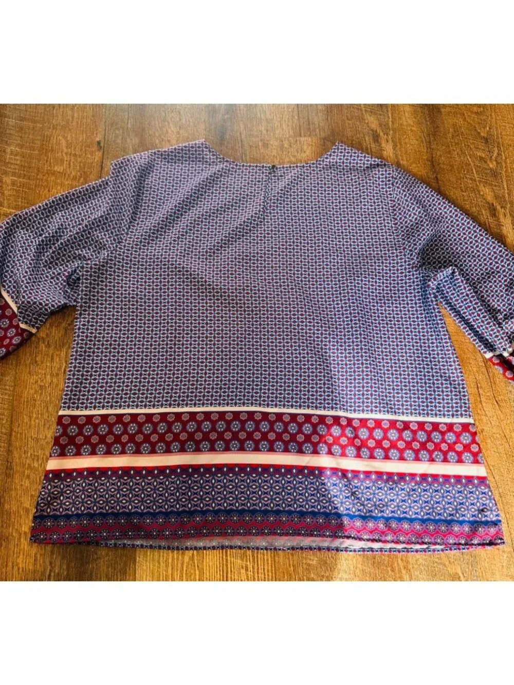 Talbots Boho Multicolor Geometric Print Blouse XL 3/4 Sleeves Elevated Office